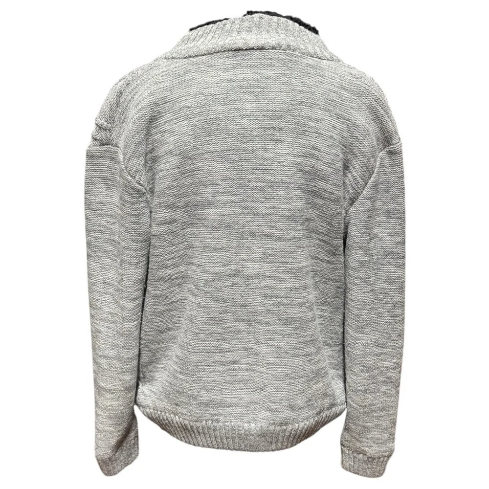 American Stitch Gray Cable Knit Full-Zip Sweater Fleece Lined Jacket Size S